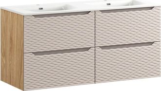 Petits Meubles Mueble lavabo encastrado 4 cajones estratificado Beige marrón