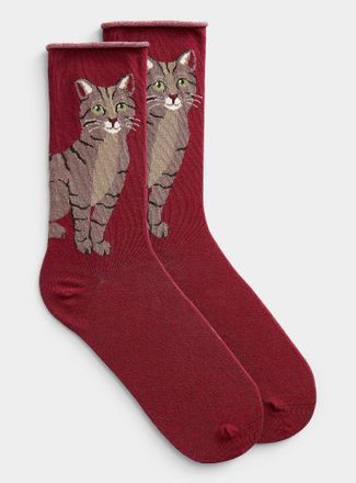 Simons Womens Rolled-hem animal socks