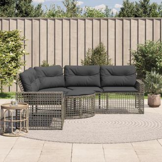 vidaXL Vidaxl - Sof&aacute; De Jard&iacute;n Forma De L Cojines Y Reposapi&eacute;s Rat&aacute;n Pe Gris