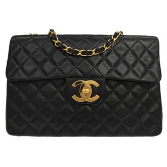 Chanel Vintage Cc Chain Flap Shoulder Quilted Lambskin Black Leather Handbag (Pre-Owned)