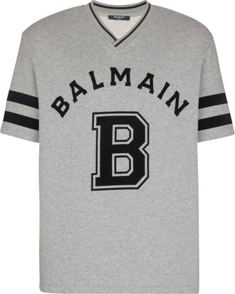 Balmain Sport V-hals T-shirt - Heren - T-shirts - Grijs - 2XS - Katoen - Tops