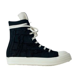 Rick Owens Sneakers High-Top in Denim Sfilacciato - - Shoes - Uomo - Nero - 42 EU