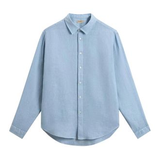 Woolrich Casual Shirts, male, Blue, Size: XL Linen Shirt