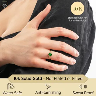 MAX + STONE Solid 10k Yellow or White Gold Emerald Cut Birthstone Rings with Twisted Band
