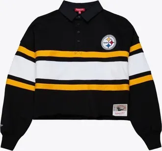 Mitchell & Ness Womens Mitchell & Ness Black Pittsburgh Steelers Cropped Long Sleeve Rugby Polo at Nordstrom, Size Xx-Large