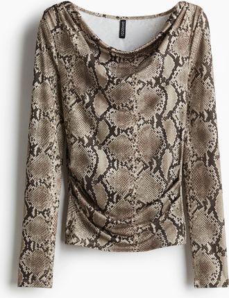 H&M Drapiertes Jerseytop - Greige/Schlangenmuster