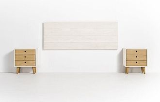 HOGAR 24 Cabecero Acabado Madera Maciza Natural + 2 Mesitas Tres Cajones Color Blanco / Cera. Medidas Cabecero: 155 X 60 X 2 Cm