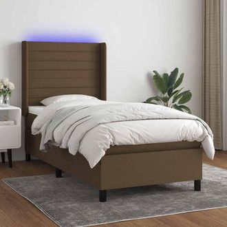 vidaXL Cama Box Spring Colch&oacute;n Y Luces Led Tela Marr&oacute;n Oscuro 90x200cm Vidaxl