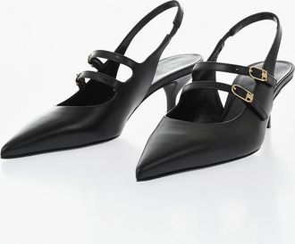Celine Leather Slingback JUDY with Double Gold Buckle and 7 cm Kitten Heel Celine