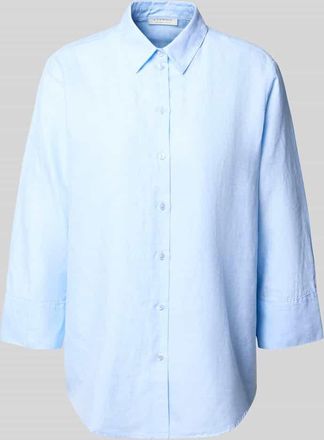 Eterna Loose Fit Hemdbluse aus Baumwoll-Leinen-Mix in Blau, Größe 40