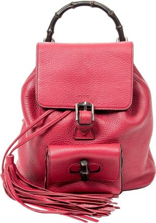 Gucci Magenta Grained Leather Small Bamboo Tassel Backpack (Authentic Pre- Loved)