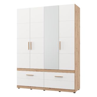 Dmora Armario Grande Sayul, Ropero Para Dormitorio, 2 Cajones, 2 Estantes, Barra Para Colgar, 155x208h Cm Blanco Mate
