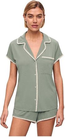 Eberjey Frida - The Whip Stitch Short PJ Set Womens Pajama Sets Eucalyptus/Ivory : MD, Spandex/Modal