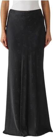 Twinset Rokken, Dames, Zwart, M, Satijn, Lange Jacquard Satijnen Rok