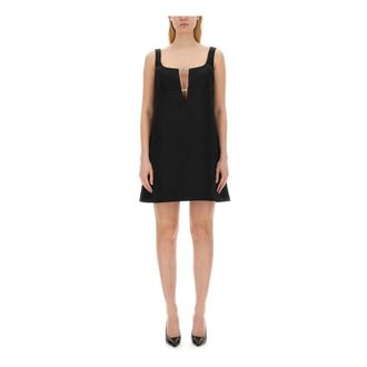 Nina Ricci Short Dresses, female, Black, Size: S Mini Duchess Satin A-line Dress with Stones Chain Cut-out Details