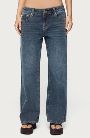 Edikted Ace Relaxed Low Rise Wide Leg Jeans in Dark-Blue at Nordstrom, Size X-Small P