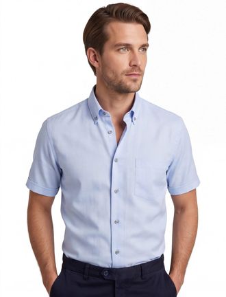 Led&ucirc;b Lichtblauw Ledub overhemd korte mouw Modern Fit strijkvrij casual