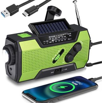 OEM Radio De Emergencia Multifuncional Con Manivela, Panel Solar, Led, Cargador Usb Y Bater&iacute;a De 2000 Mah, Alarma Sos