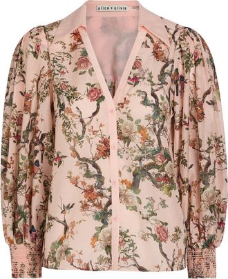 Alice & Olivia Charis Floral-print Cotton-blend Blouse - Pink - S (UK8-10 / S)