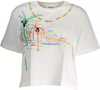 Desigual Witte Katoenen T-Shirt met Korte Mouwen en Print - Dames - T-shirts - Wit - XL - Katoen - Tops