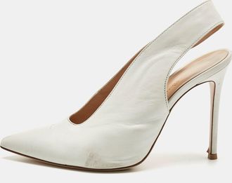Gianvito Rossi White Leather Thick Slingback Pumps