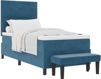 vidaXL Box Spring Bed with Mattress Dark blue 80 x 200 cm Velvet vidaXL