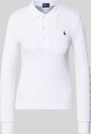 Polo Ralph Lauren Strickpullover mit Zopfmuster und Polokragen in Weiss, Gr&ouml;&szlig;e XXL