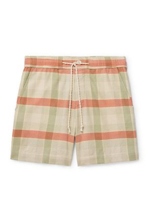 The Elder Statesman Straight-Leg Checked Cashmere and Wool-Blend Drawstring Shorts