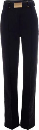 Elisabetta Franchi Broek in technische bi-elastische stof met riem - Dames - Wijde Broeken - Zwart - XL - Broeken
