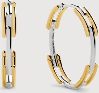 Monica Vinader Gold Signature Link Mixed Metal Medium Hoop Earrings