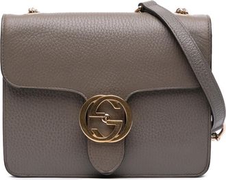 Gucci Pre-owned Womens Small Dollar Calfskin Interlocking G Crossbody - Grey Leather - One Size