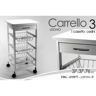 OEM Carro De Cocina Blanco Caj&oacute;n Cesto Y Ruedas Cm 37 X 37 X 76 H