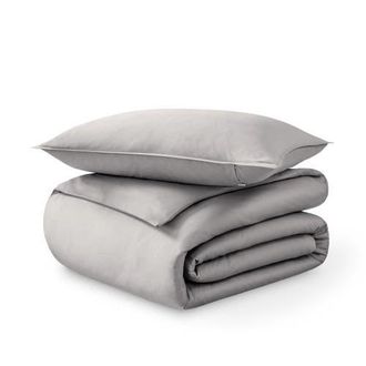 Bare Home 400 Thread Count Organic Cotton Sateen Duvet Cover and Sham Set in Light Grey at Nordstrom, Size Queen