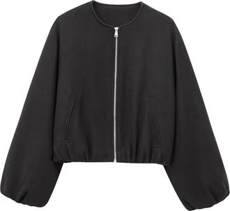 Generic Womens Zip-Up Cropped Soft Bomber Jacket, Trendy Casual Collarless Varsity, With Welt Pockets Fall Winter Motorcycle Jackets (Black,XS)