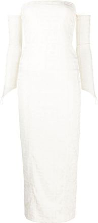 Rotate monogram-jacquard maxi dress - women - Recycled Polyester/Elastane/Polyester/Polyester - 40 - Neutrals