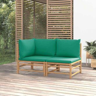 vidaXL Set De Muebles De Jard&iacute;n 2 Piezas Bamb&uacute; Con Cojines Verde Vidaxl