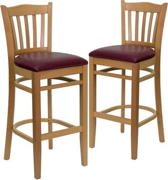 Flash Furniture 2 Pk. Vertical Slat Back Wooden Barstool - Burdy Vinyl Seat