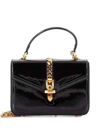 Gucci Borsa a tracolla Sylvie 1969 mini con manico e finitura lucida - Nero