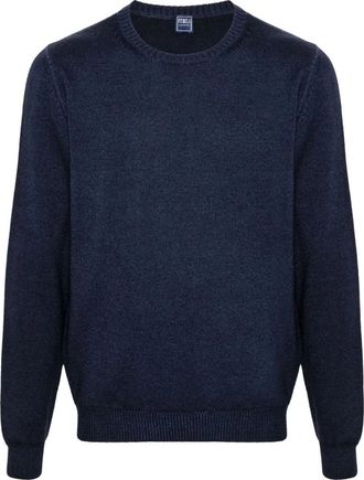 Fedeli Merino wollen jersey met ronde hals - Heren - Ronde hals truien - Blauw - M - Wol - Truien & Vesten