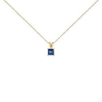 House of Brilliance 14K Gold 5x5 MM Square Shaped Gemstone Solitaire Pendant Necklace in Blue Sapphire | Yellow at Nordstrom
