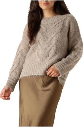 Summum Beige Kabel Gebreide Trui - Dames - Ronde hals truien - Beige - L - Truien & Vesten