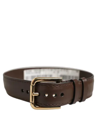 Dolce & Gabbana Calfskin Leather with Gold-Tone Buckle Belt - Brown