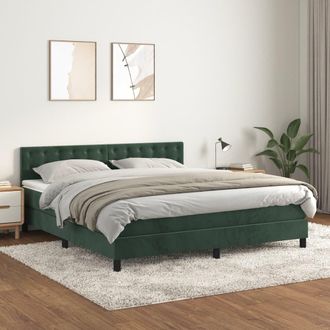 vidaXL Cama Box Spring Con Colch&oacute;n Terciopelo Verde Oscuro 160x200 Cm Vidaxl