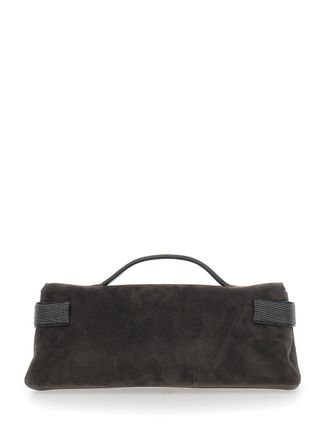 Brunello Cucinelli Womens Clutch Essence Brown Suede Leather Bags