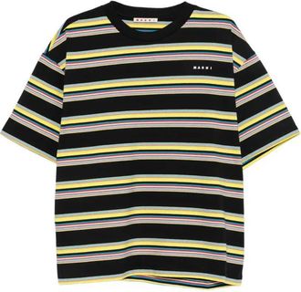 Marni Striped Cotton T Shirt With Logo Print