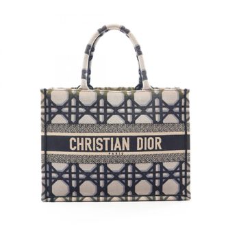 Dior Beige Navy Canvas Handbag Tote Bag (Pre-Owned)