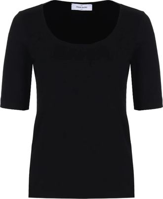 Gran Sasso Top met diepe ronde hals - Zwart