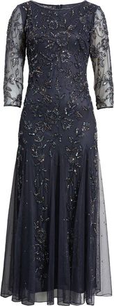 Pisarro Nights Beaded Tulle A-Line Gown in Navy at Nordstrom Rack, Size 8P