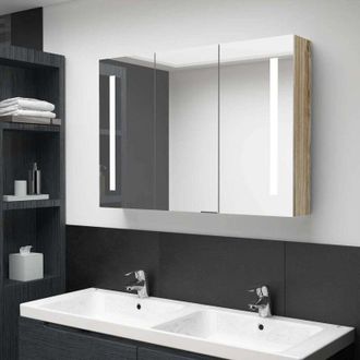 vidaXL Mueble De Ba&ntilde;o Con Espejo Led Color Roble 89x14x62 Cm Vidaxl
