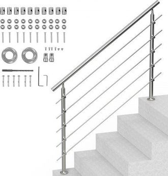 OEM Pasamanos De Escalera 150 Cm Barandilla De Escalera Para Escalones Exteriores De Acero Inoxidable 5 Travesa&ntilde;os Con Kit De Instalaci&oacute;n Barra De Agarre 